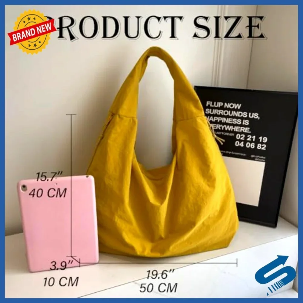 Large Nylon Hobo Shoulder Bag Tote with Zipper Closure